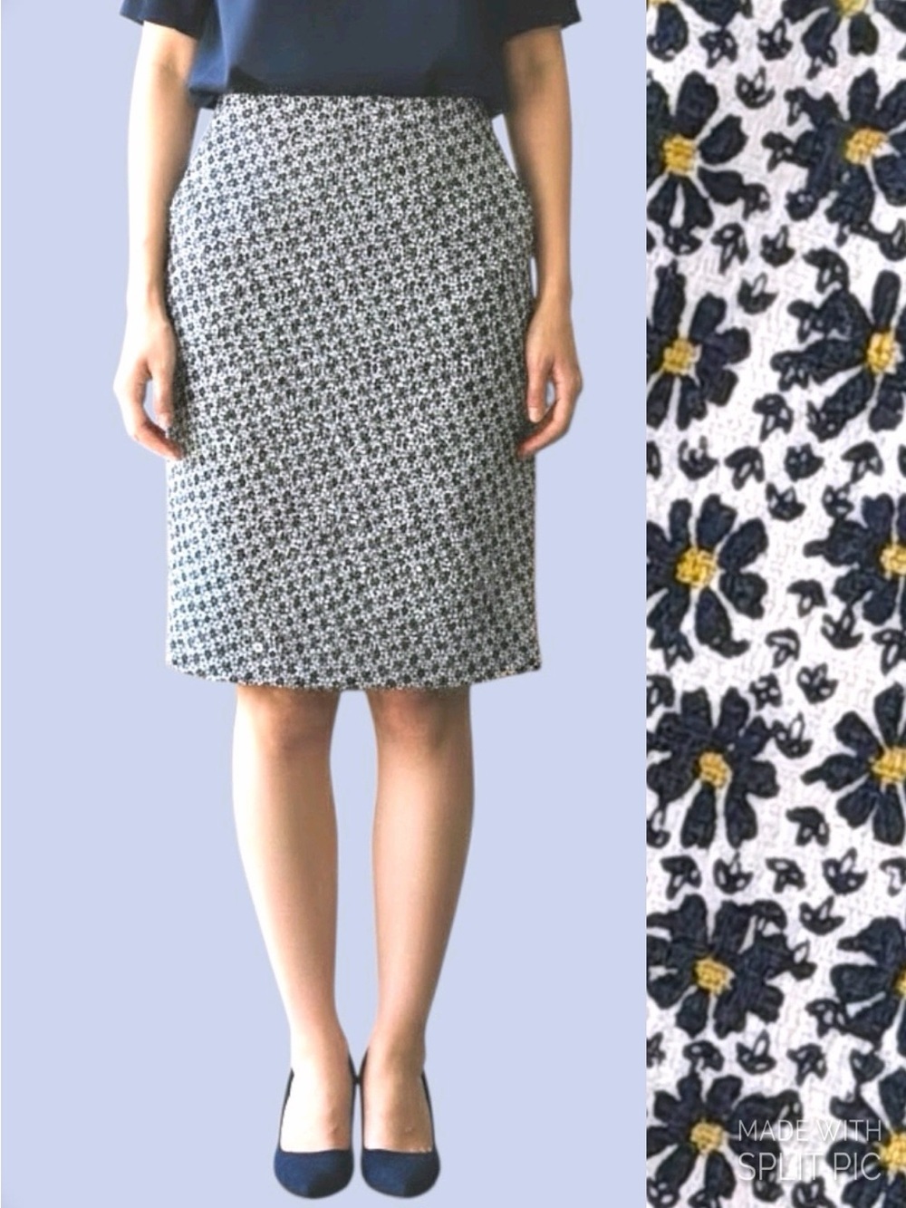 NEW Ann Taylor Navy and White Woven Floral Pencil Skirt Women’s Size 6